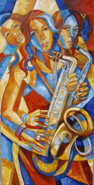 Painting titled "Norma y sax" by Aida Emart, Original Artwork, Oil