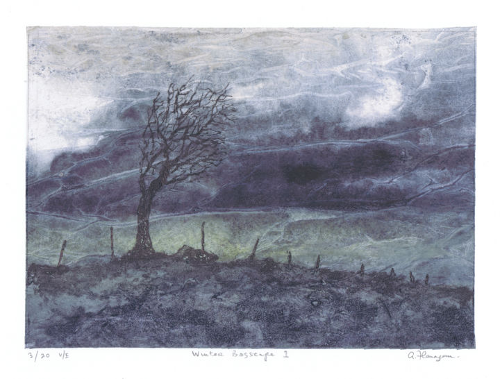 Estampas & grabados titulada "Winter Bogscape 1" por Aidan Flanagan, Obra de arte original, Aguafuerte
