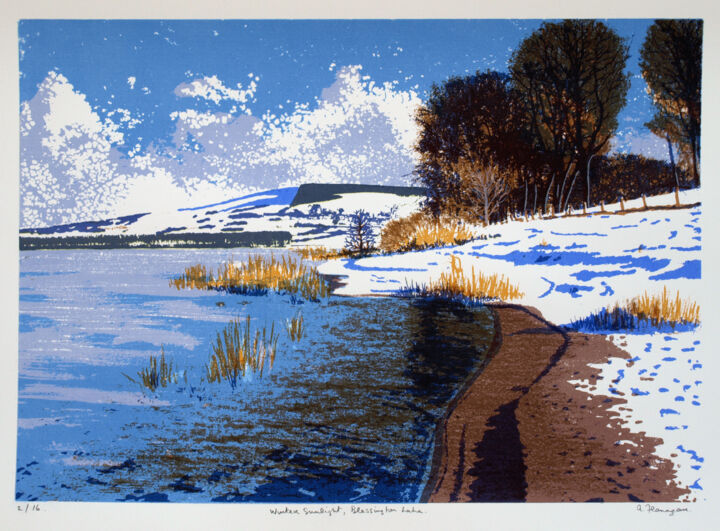 Printmaking titled "Winter Sunlight, Bl…" by Aidan Flanagan, Original Artwork, Screenprinting