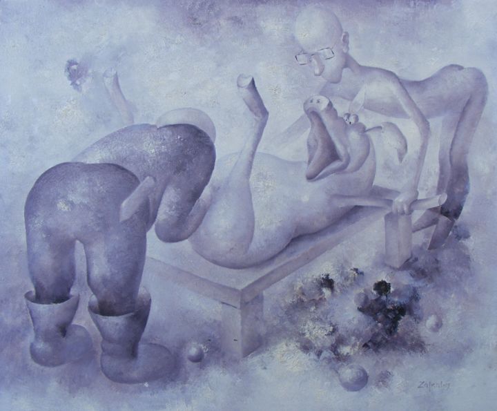 Painting titled "castration" by Aigars Zalkalns, Original Artwork, Oil