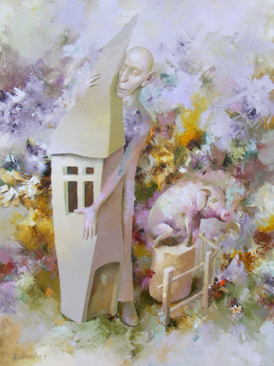 Painting titled "my house" by Aigars Zalkalns, Original Artwork, Oil