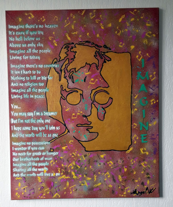 Painting titled "1-john-lennon-imagi…" by Angel White, Original Artwork, Acrylic