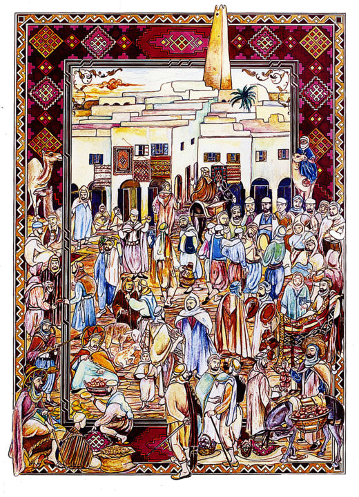 Peinture intitulée "1-aili-sadek-souk-g…" par Sadek Aïli, Œuvre d'art originale