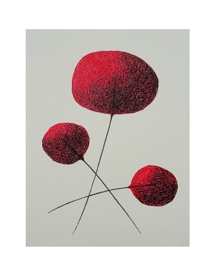 Peinture intitulée "RED BUBBLES N°3" par Ludovic Rinaudo, Œuvre d'art originale, Huile