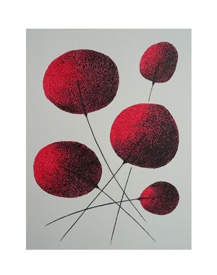 Peinture intitulée "RED BUBBLES N°5" par Ludovic Rinaudo, Œuvre d'art originale, Huile