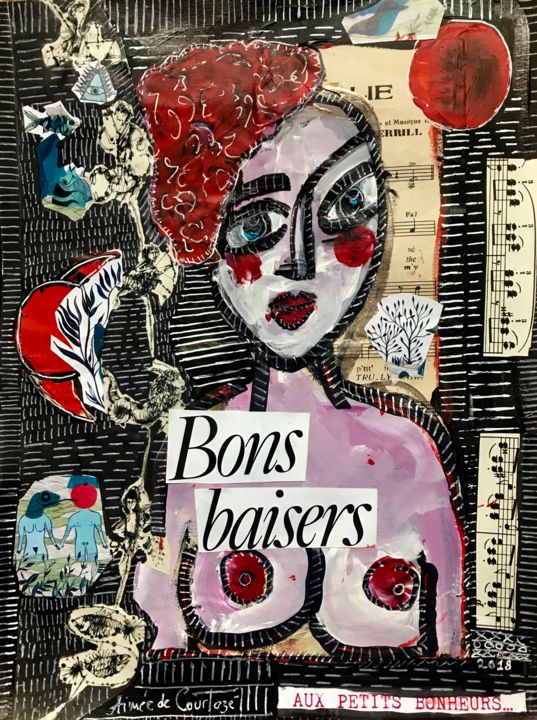 Peinture intitulée "Bons baisers" par Aimée De Courtozé, Œuvre d'art originale