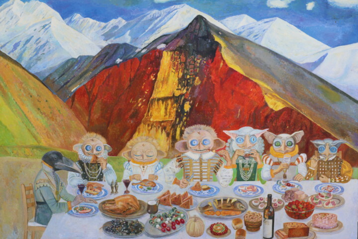 Painting titled "Feast" by Ainagul Isaeva, Original Artwork, Oil