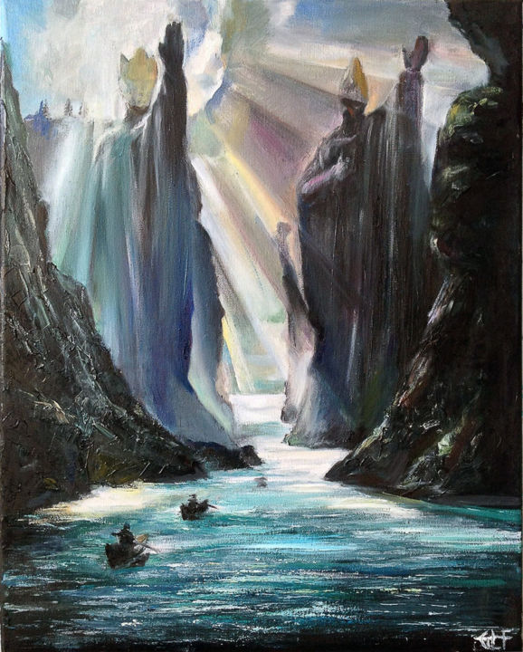 Painting titled "The Argonath" by Aleks Filatova, Original Artwork, Oil