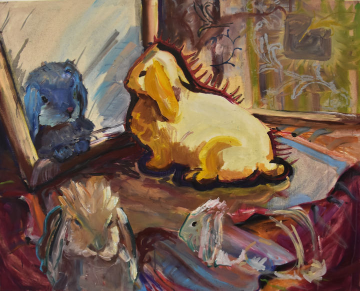 Peinture intitulée "became a rabbit" par Aira, Œuvre d'art originale, Huile