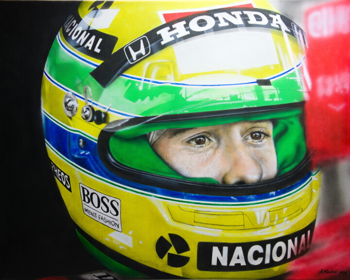 Schilderij getiteld "„Ayrton Senna“ - Mc…" door Airbrush-Meckel, Origineel Kunstwerk, Airbrush