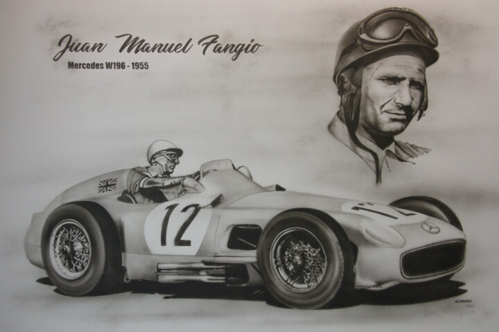 Schilderij getiteld "„Juan Manuel Fangio…" door Airbrush-Meckel, Origineel Kunstwerk, Airbrush