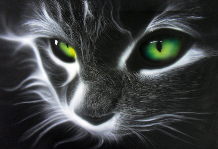Painting titled ""Catseyes" Aérograp…" by Airgone, Original Artwork, Acrylic