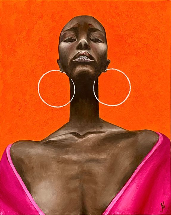 Schilderij getiteld "woman&tangerines" door Air J, Origineel Kunstwerk, Olie