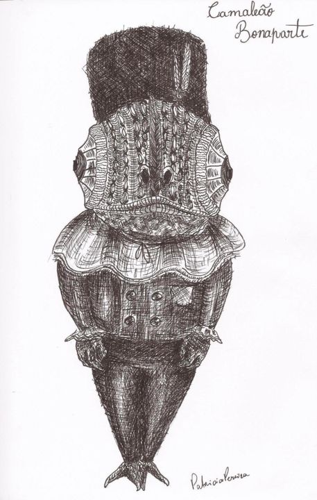 Dessin intitulée "Chameleon Bonaparte" par Patricia Pereira, Œuvre d'art originale, Stylo à bille