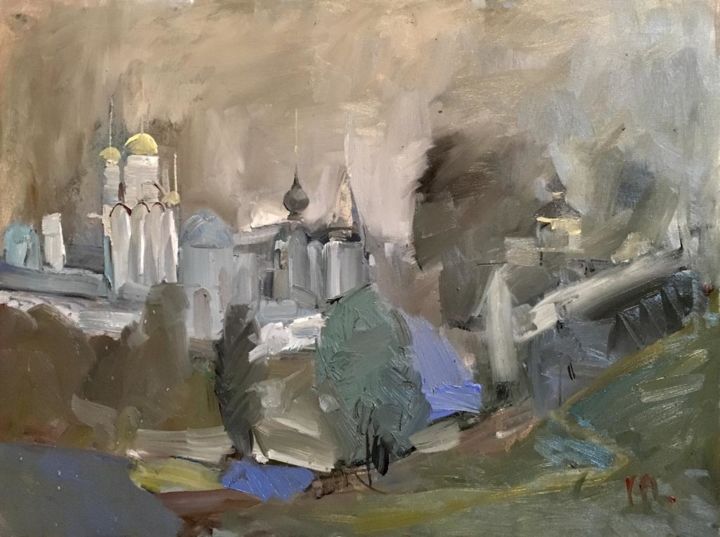 Peinture intitulée "Покровский собор, С…" par Aizhan Mambetova, Œuvre d'art originale, Huile Monté sur Châssis en bois