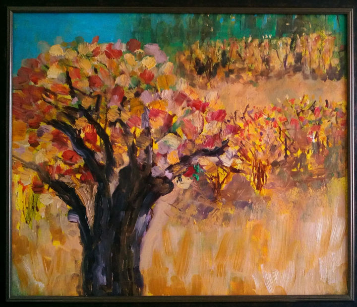 Pintura intitulada "Осень" por Aizhan Mambetova, Obras de arte originais, Óleo Montado em Armação em madeira