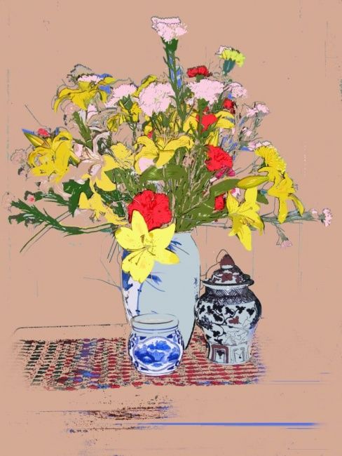 Digital Arts titled "Flowers and vase 1" by Angelo Aguinaldo, Original Artwork