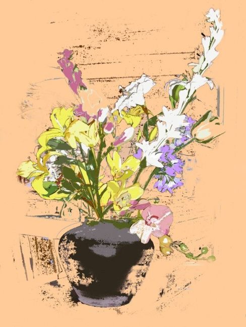 Digital Arts titled "Flowers and vase 4" by Angelo Aguinaldo, Original Artwork