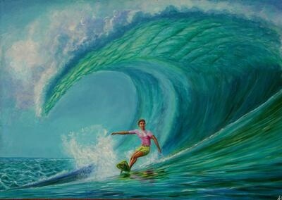 Painting titled "Surf" by Ajego, Original Artwork, Acrylic Mounted on Wood Stretcher frame