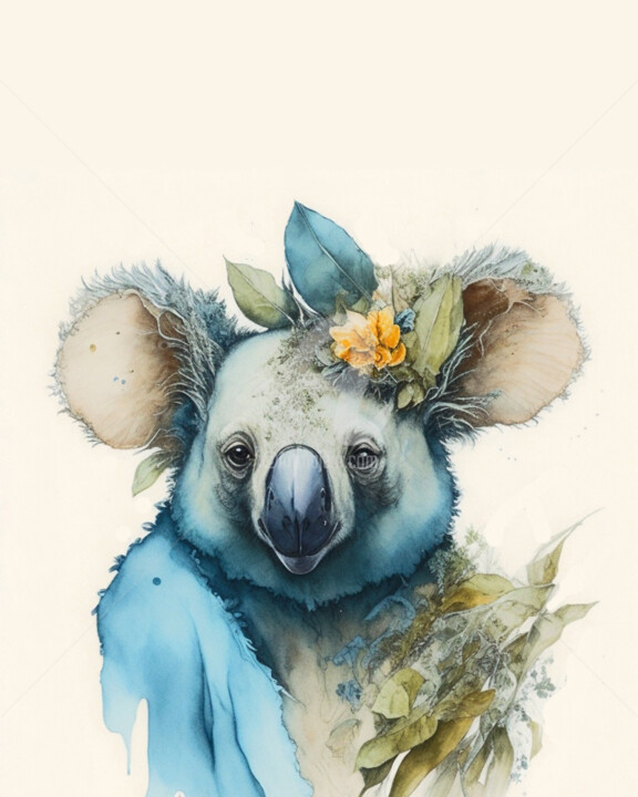 「The Adorable Koala」というタイトルの絵画 Aji Setiawanによって, オリジナルのアートワーク, 水彩画