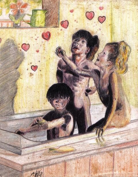 Drawing titled "enfance" by Ajlil, Original Artwork