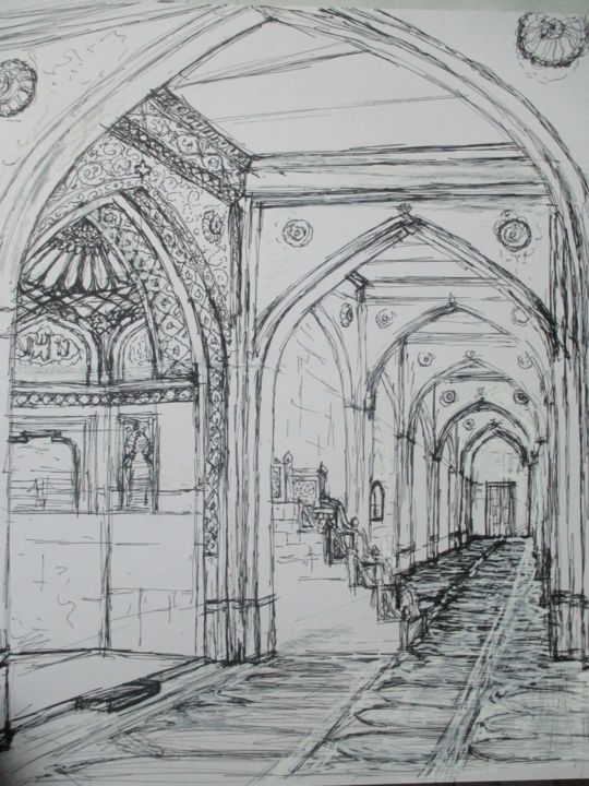 Dessin intitulée "Shajaani mosque" par Ajmal Maharaj, Œuvre d'art originale, Encre