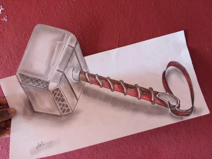Drawing titled "martelo-do-thor.jpg" by Valdinar Mendes Silva, Original Artwork, Pencil