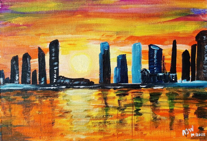 Painting titled "Singapore" by Ajw, Original Artwork, Acrylic