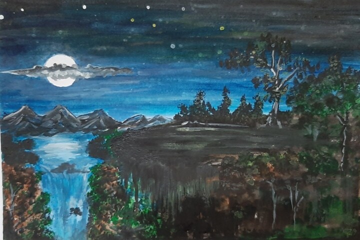 Painting titled "Silent night" by Ajw, Original Artwork, Watercolor