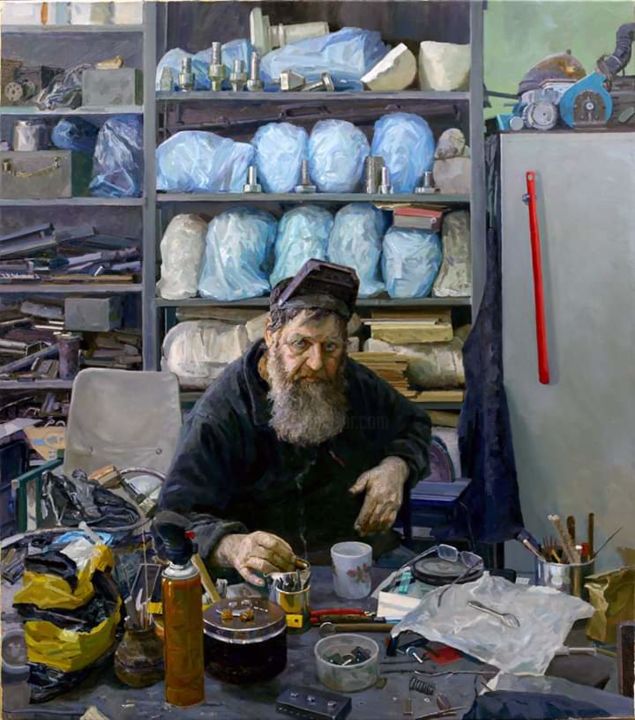 Painting titled "Мастер" by Maksim Titov, Original Artwork, Oil