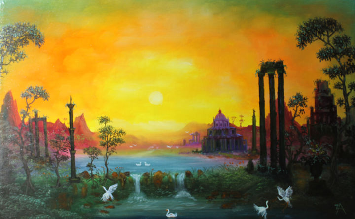 Painting titled "landscapes 1." by Akaki Zatiashvili, Original Artwork, Oil