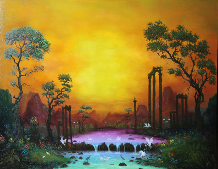 Painting titled "landscapes4" by Akaki Zatiashvili, Original Artwork, Oil