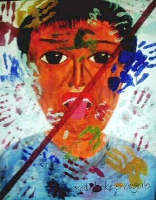 Painting titled "stop child abuse" by Akalu Bekele Bogale, Original Artwork, Ink