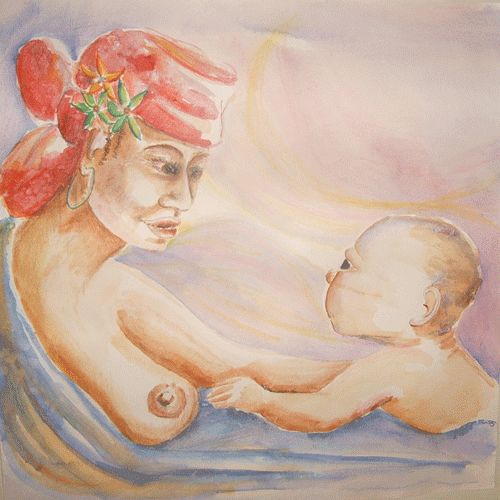 Painting titled "Mam et bb" by Akara Péala, Original Artwork
