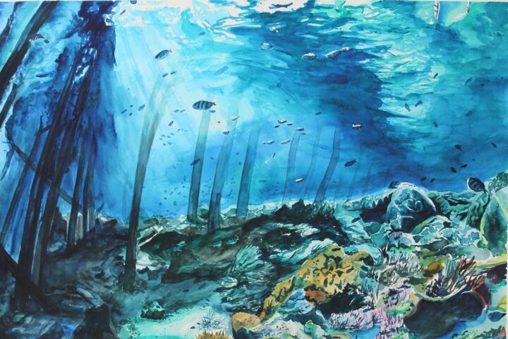 Картина под названием "reef" - Ekaterina Antipova, Подлинное произведение искусства, Акварель