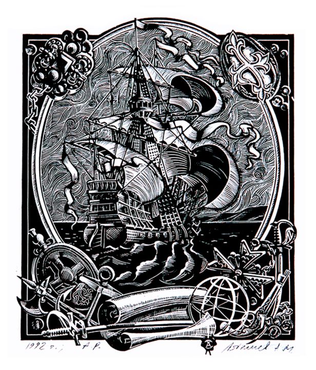 Gravures & estampes intitulée "Корабли 1" par Anton Liapichev, Œuvre d'art originale, Gravure