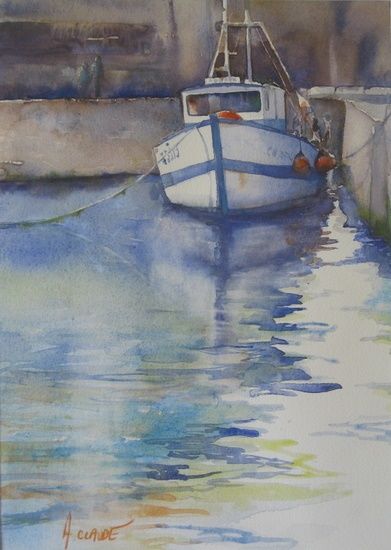 Peinture intitulée "Port en Bessin I" par Annick Claude, Œuvre d'art originale