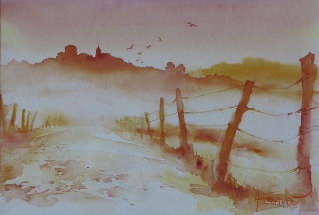 Peinture intitulée "Montagny à l'aube" par Annick Claude, Œuvre d'art originale