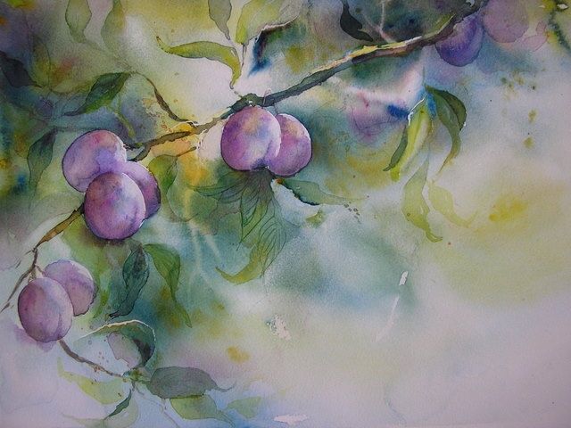 Peinture intitulée "Pour des prunes" par Annick Claude, Œuvre d'art originale