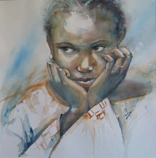 Peinture intitulée "portrait d'Afrique…" par Annick Claude, Œuvre d'art originale, Huile