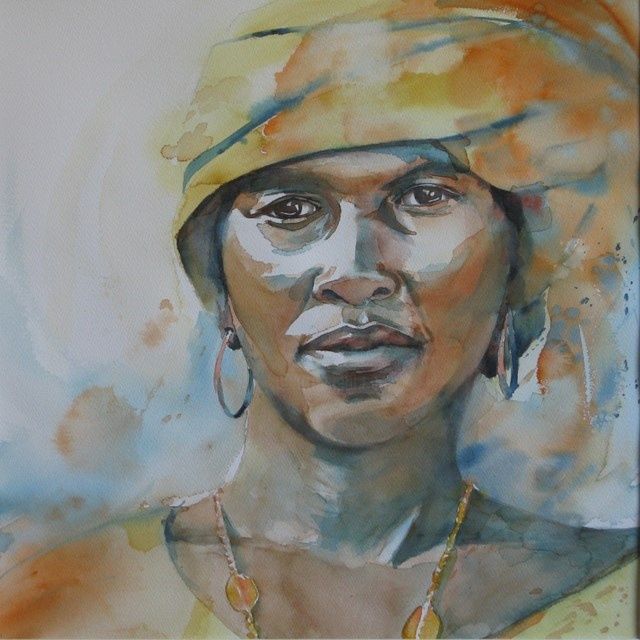 Peinture intitulée "Portrait d'Afrique" par Annick Claude, Œuvre d'art originale, Huile