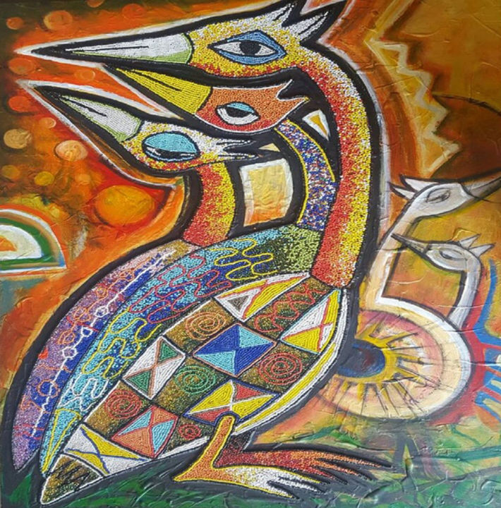 Painting titled "Birds" by Akeem Agbelekale, Original Artwork, Oil