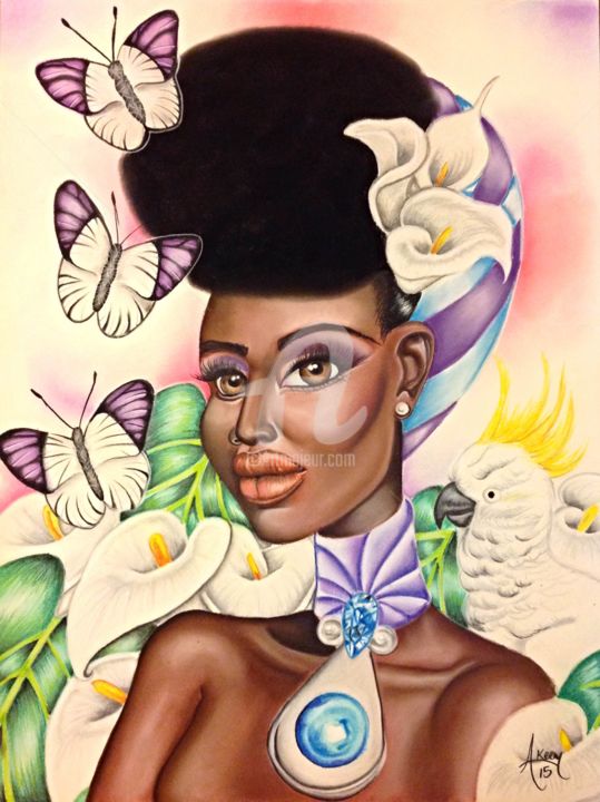 Painting titled "Amara" by Akeem Wayne, Original Artwork, Pastel