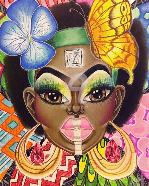 Painting titled "Nia" by Akeem Wayne, Original Artwork, Pastel
