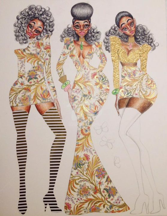 Collages intitulée "African Eleganza 1" par Akeem Wayne, Œuvre d'art originale, Papier