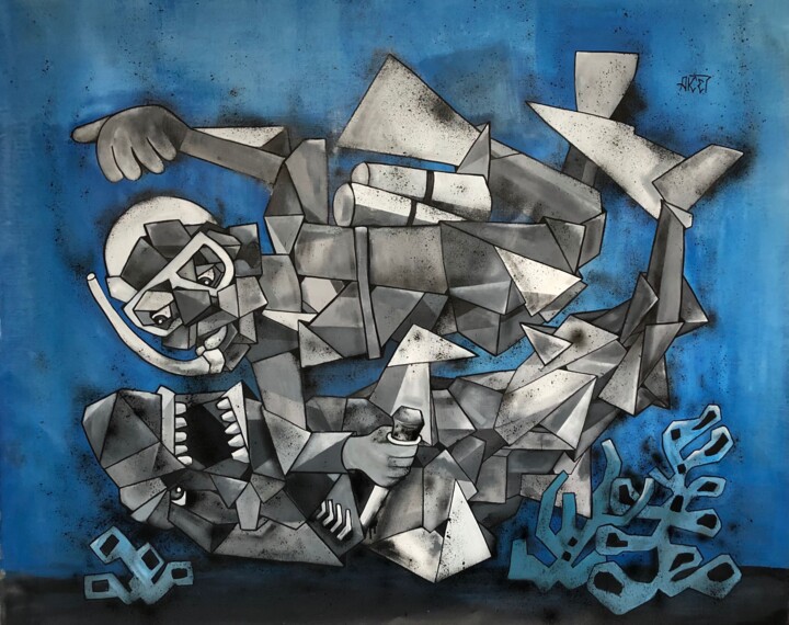 Peinture intitulée "Shark" par Aket Kubic, Œuvre d'art originale, Acrylique