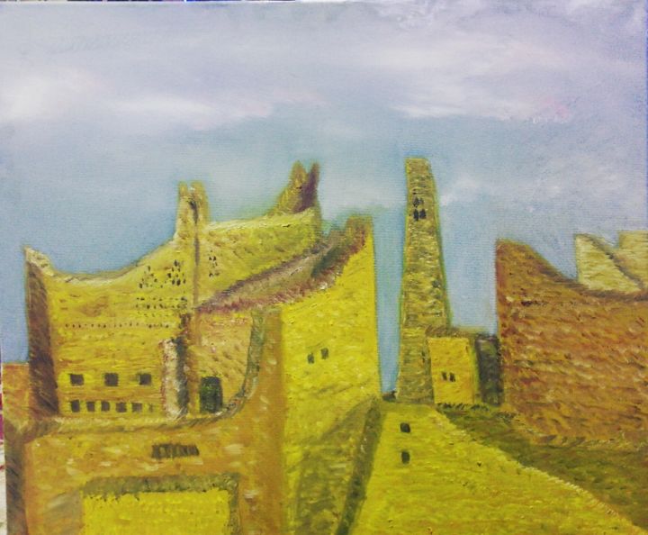 Pittura intitolato "Desert structure" da Aksh, Opera d'arte originale, Olio