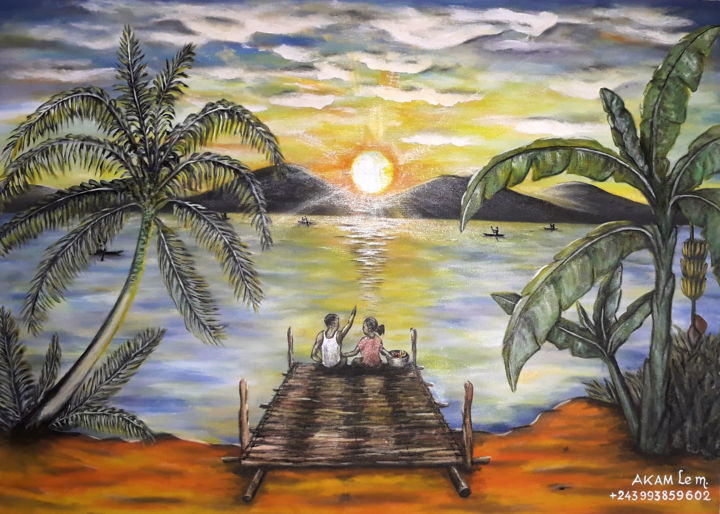 Painting titled "Nous deux sous la l…" by Akida Amos (AKAM), Original Art, Oil