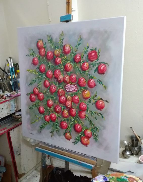 Painting titled "pomegranates  from…" by Akis Topalis, Original Artwork, Oil