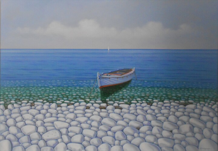 Painting titled "Greek coast" by Akis Topalis, Original Artwork, Oil